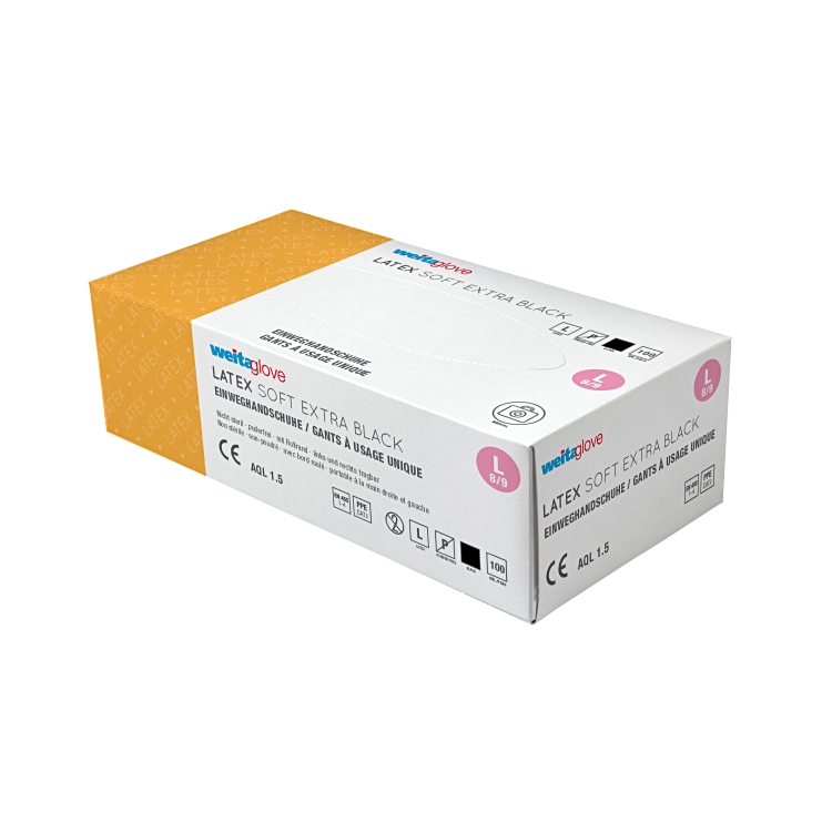 Gants latex L noir n/pdre bte 100pce WEITAGLOVE