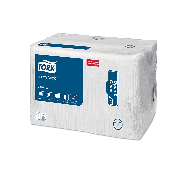 Serviettes blanches 32,5x32,5cm 1che 1/8pli col 500pce x8 TORK