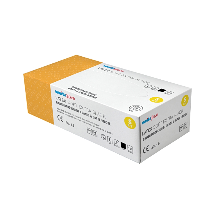 Gants latex S noir n/pdre bte 100pce WEITAGLOVE