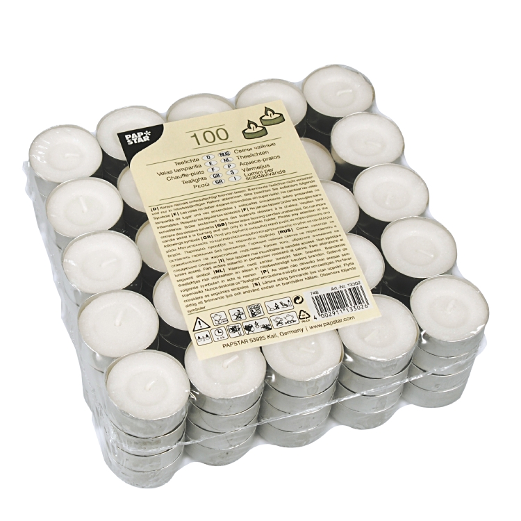 Bougie a rechaud blanche chauffe plat pqt 100pce PAPSTAR