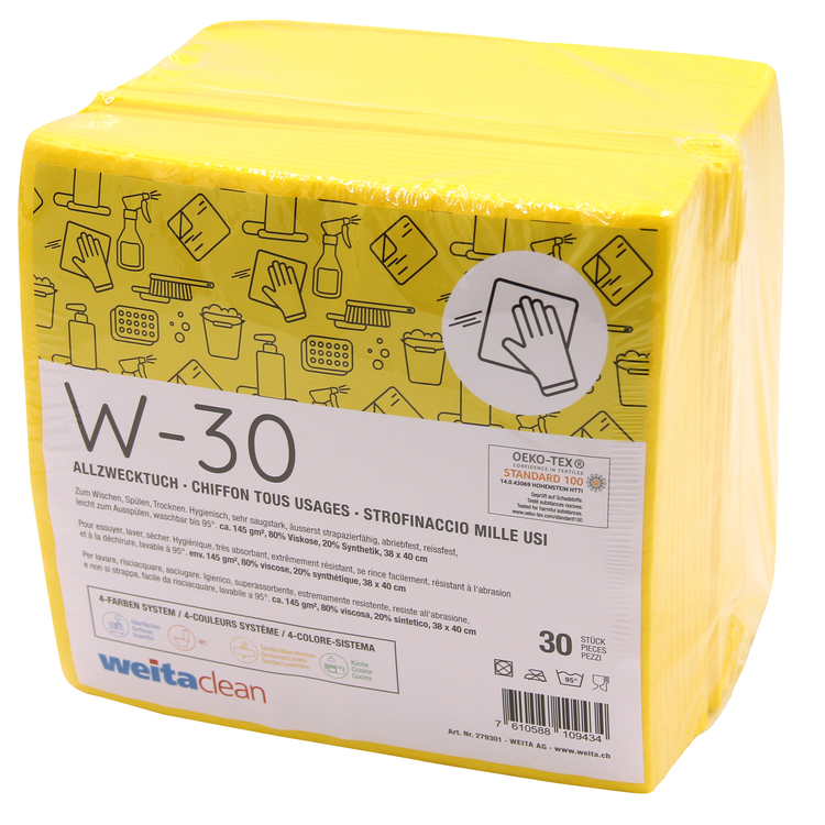 Chiffon multi usage W-30 jaune 38x40cm sac 30pce WEITACLEAN