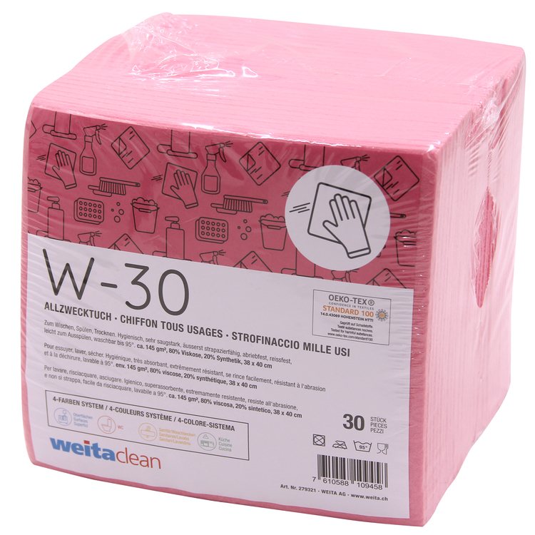 Chiffon multi usage W-30 rose 38x40cm sac 30pce WEITACLEAN