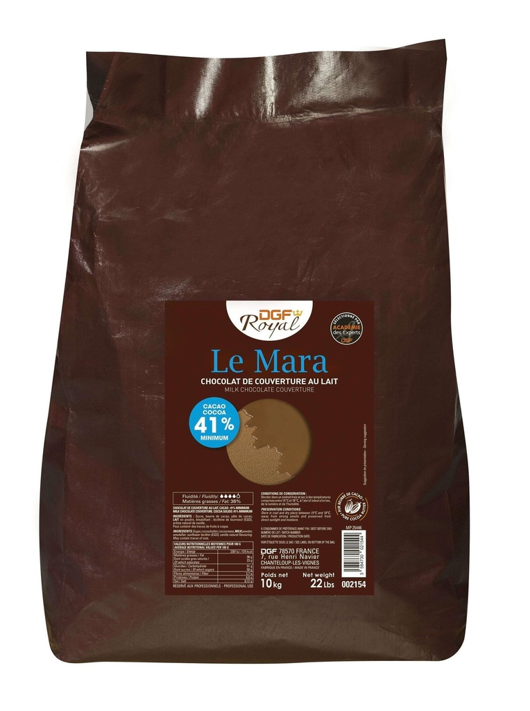 Couverture chocolat au lait 41% Le Mara sac 10Kg DGF ROYAL