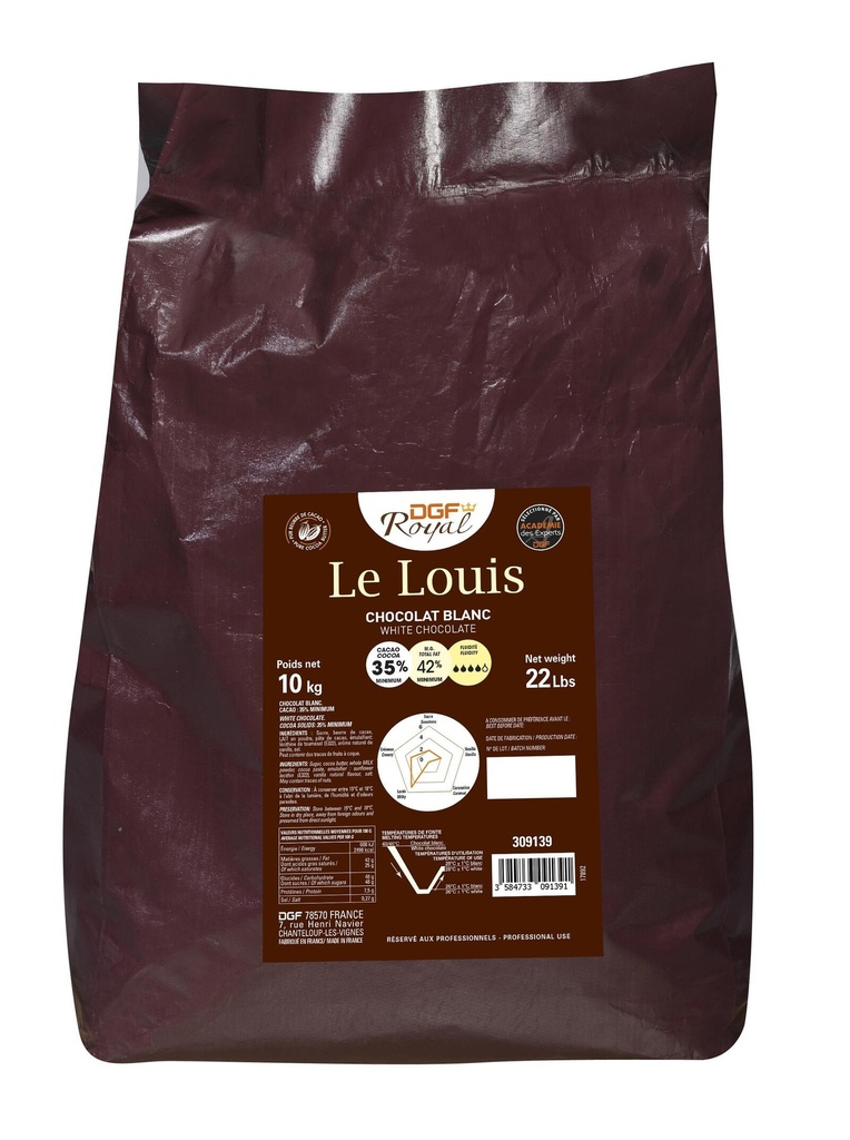 Couverture chocolat blanc 35% Le Louis sac 10Kg DGF ROYAL