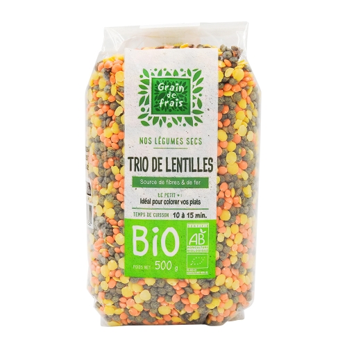 Lentilles tricolores bio pqt 500g GRAIN DE FRAIS