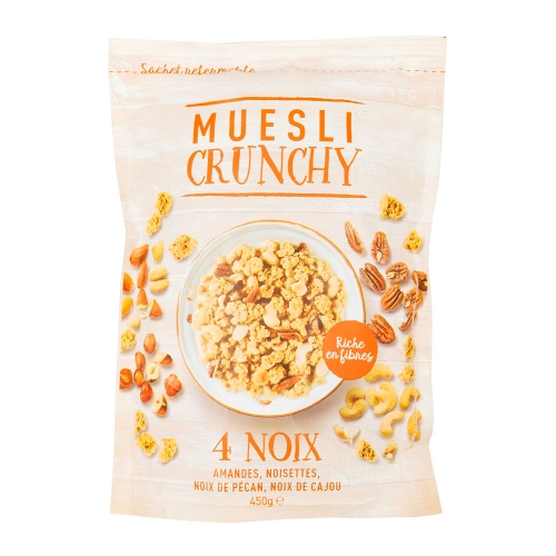 Muesli crunchy aux 4 noix pqt 450g x7