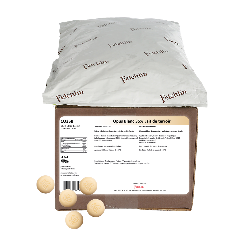 Couverture chocolat blanc 35% Opus blanc sac 2Kg FELCHLIN