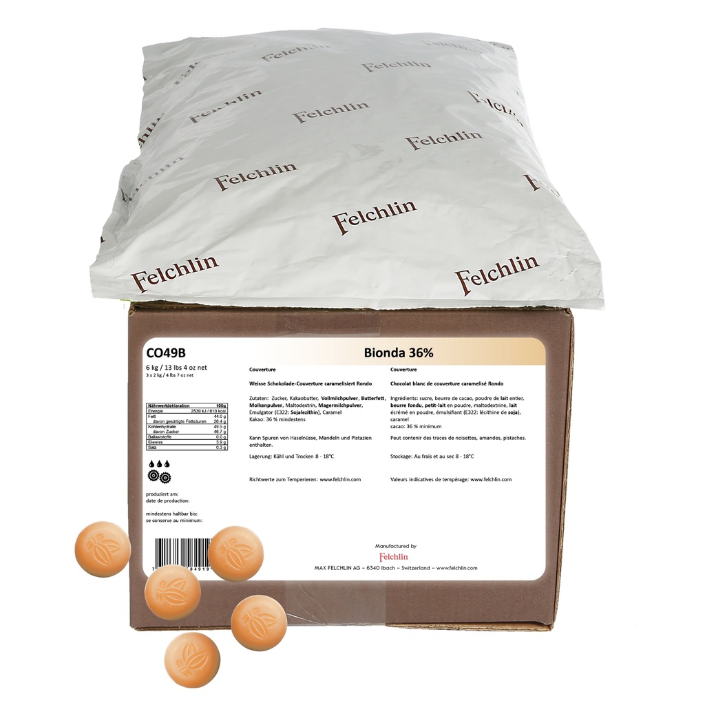 Couverture chocolat blanc caramelise 36% Bionda sac 2Kg FELCHLIN