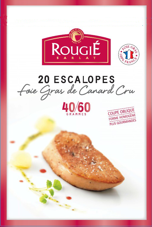 Escalopes de foie gras canard cru pce 40-60g x15 ROUGIE