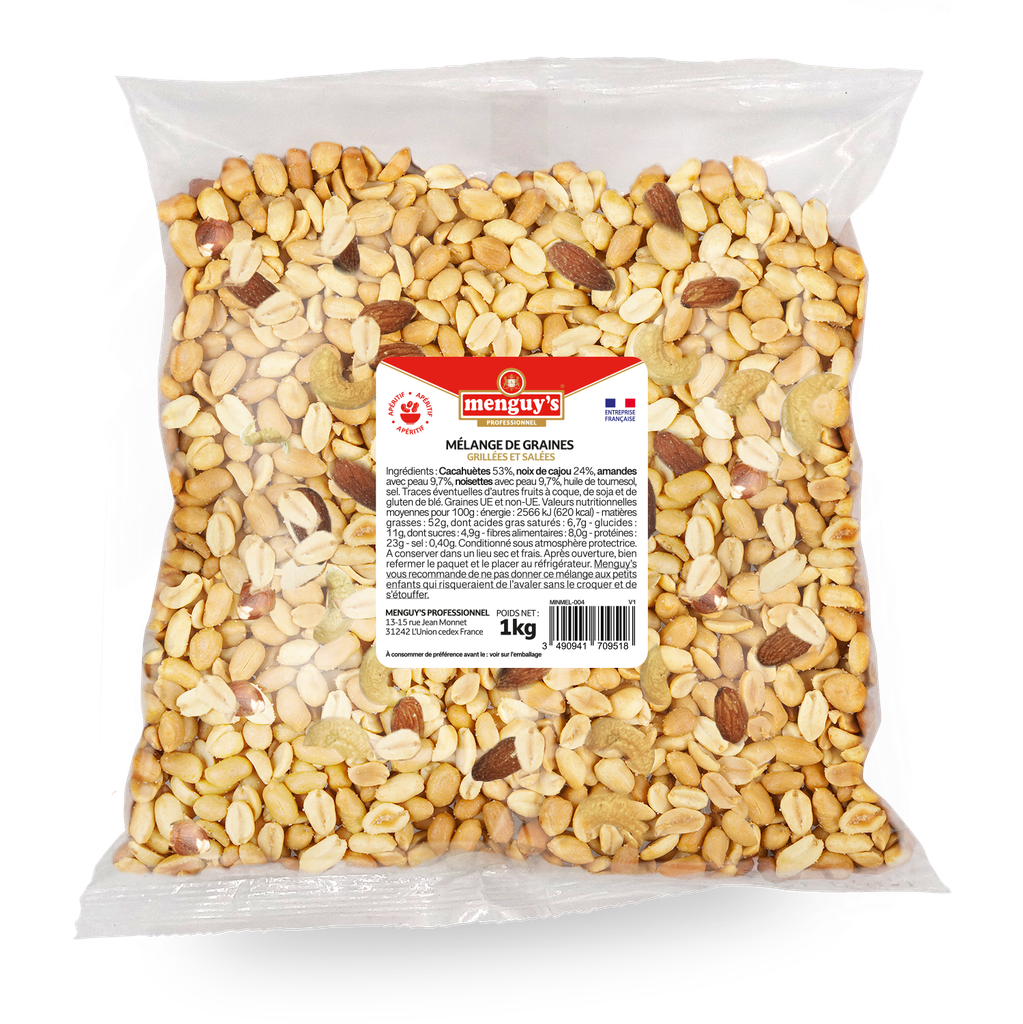 Melange de graines grillees salees sac 1Kg MENGUY'S