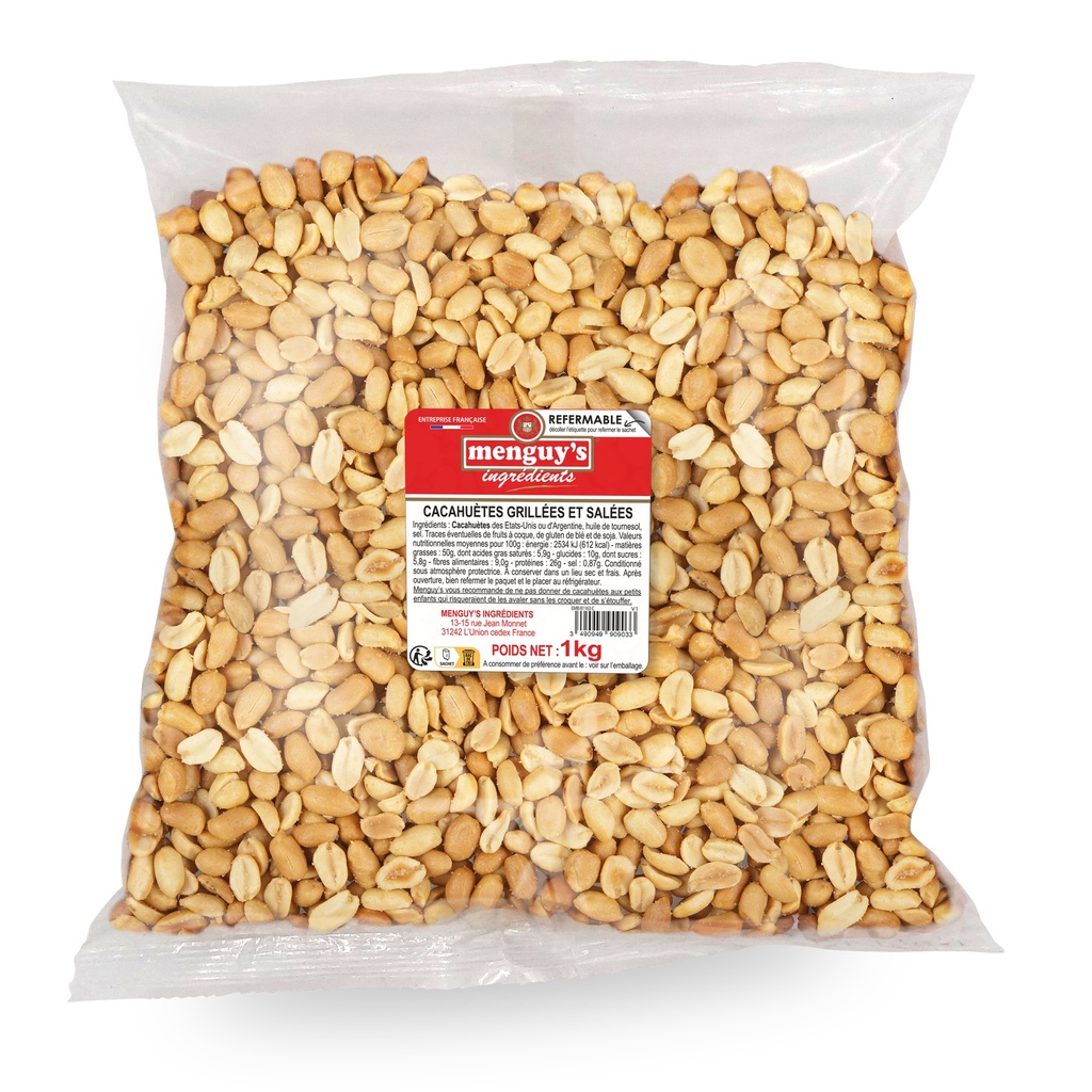 Cacahuetes moities grillees salees sac 1Kg MENGUY'S