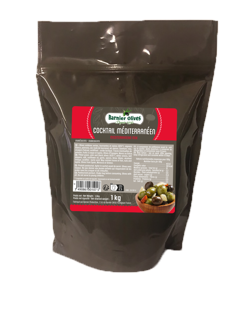 Melange mediterraneen olives vertes et noires a/noyau pch 1Kg BARNIER