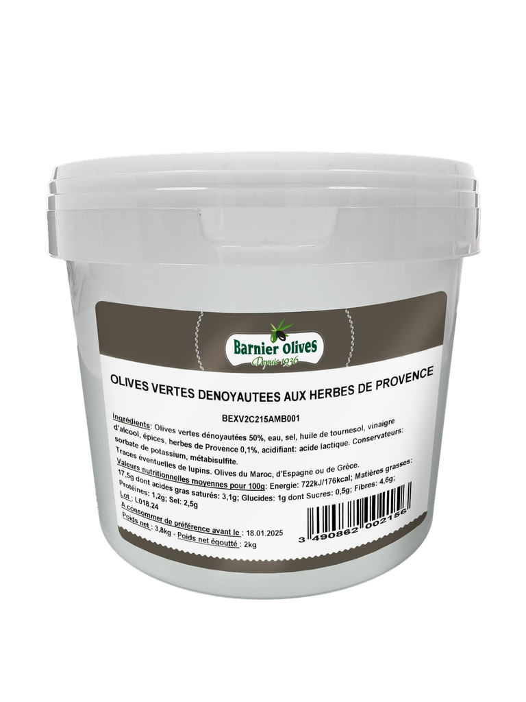 Olives vertes aux herbes de Provence s/noyau sea 2Kg BARNIER