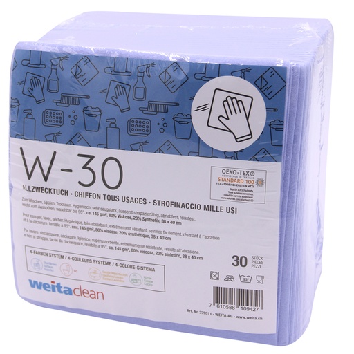 [20065] Chiffon multi usage W-30 bleu 38x40cm sac 30pce WEITACLEAN