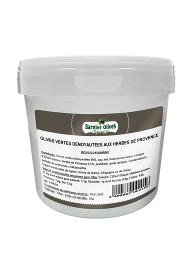 [31126] Olives vertes aux herbes de Provence s/noyau sea 2Kg BARNIER
